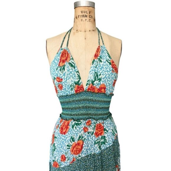 Free People Floral Halter Dress with Smocked Waist size XS - Picture 2 of 7